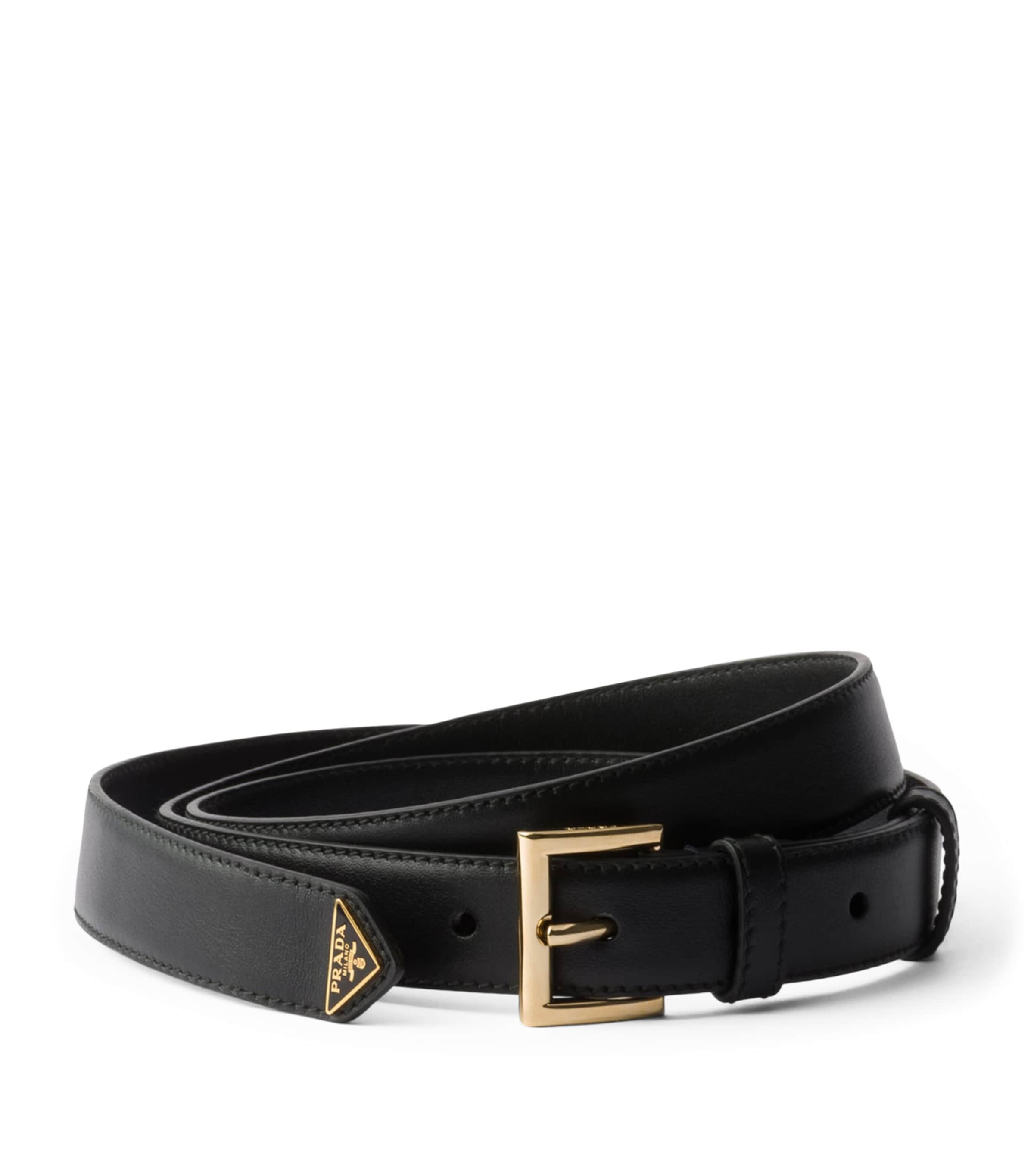 Prada Black Leather Logo Belt