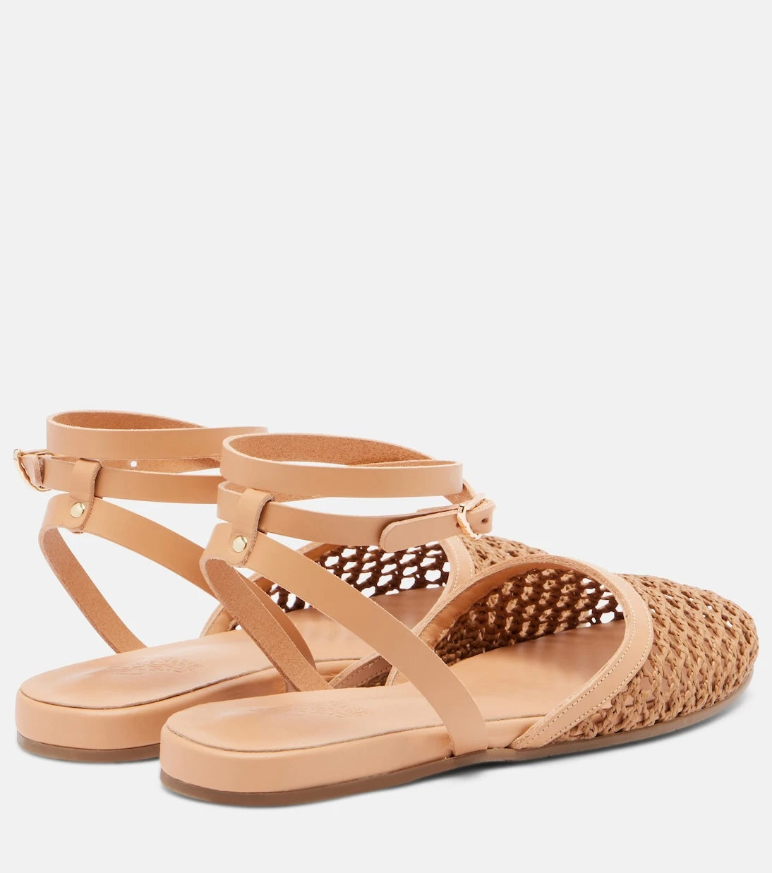 Ancient Greek Sandals - حذاء فيلوثيا فلات مصنوع من رافيا مُزيّن بالجلد بكعب مكشوف