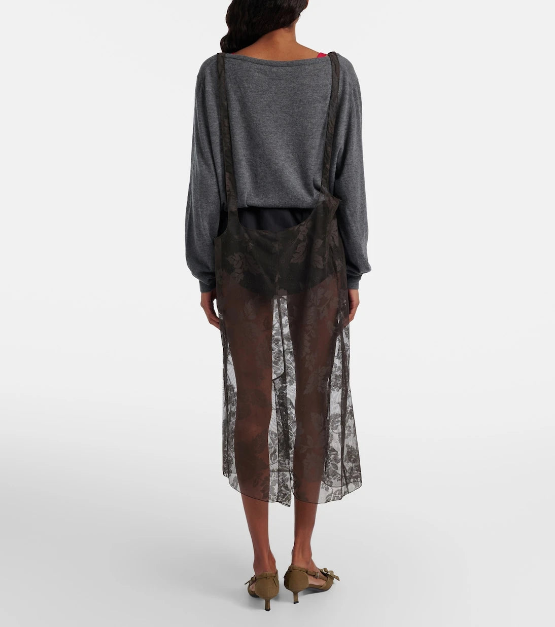 Prada - Floral lace cotton midi skirt