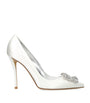Roger Vivier White Satin Flower Strass Buckle Pumps 100
