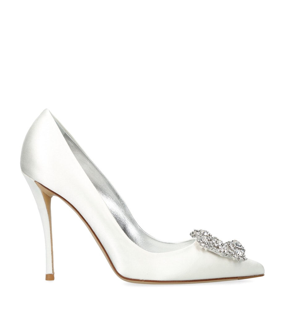 Roger Vivier White Satin Flower Strass Buckle Pumps 100