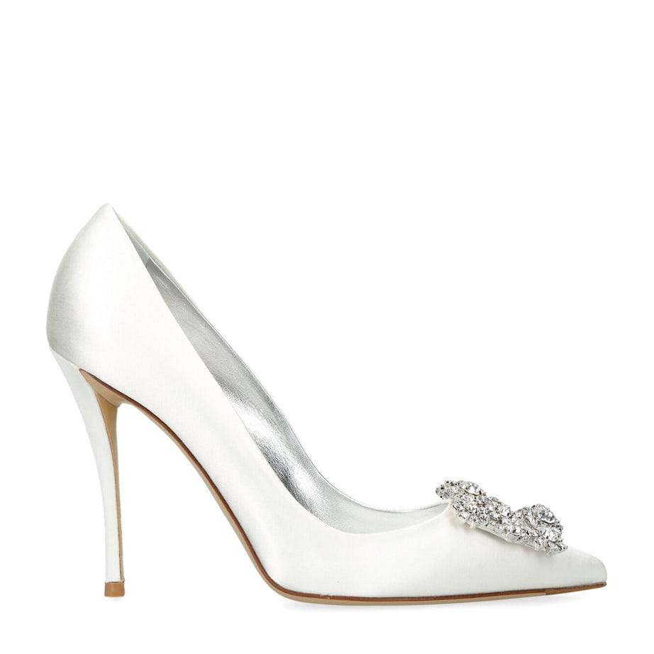 Roger Vivier White Satin Flower Strass Buckle Pumps 100