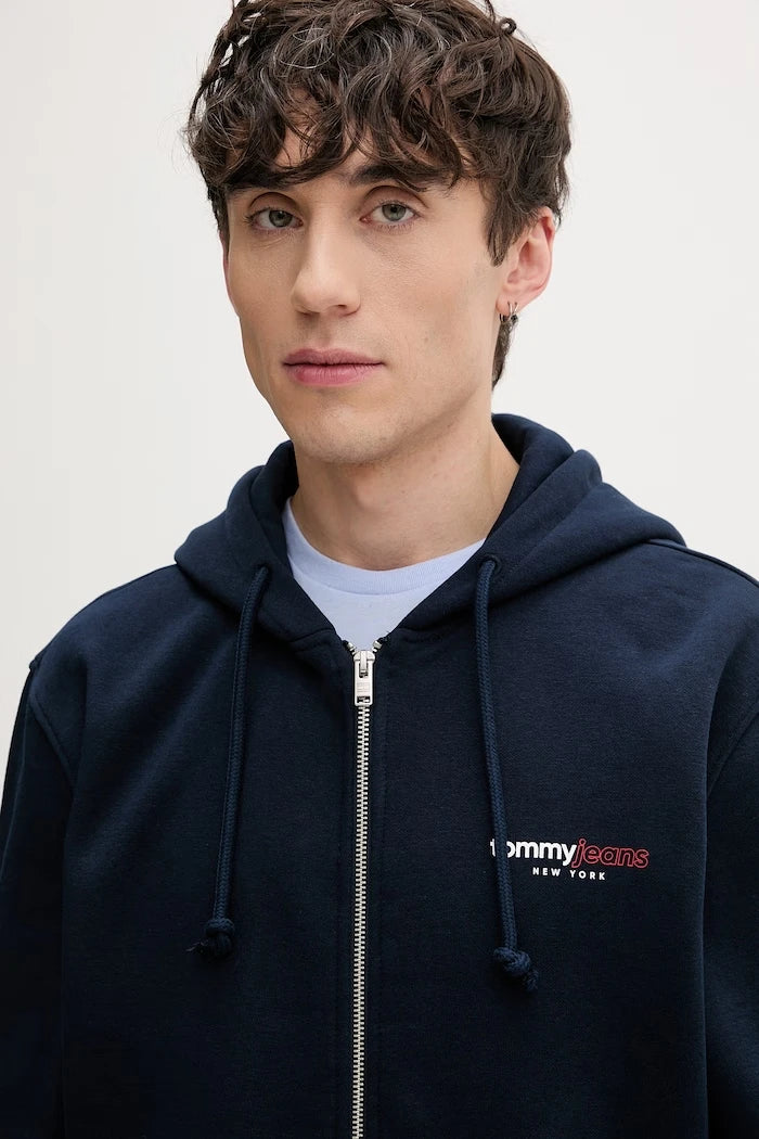 Tommy Jeans fermuarlı kapüşonlu erkek pamuklu sweatshirt