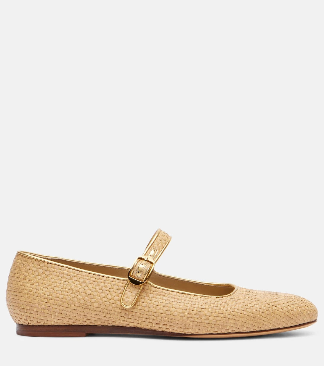Le Monde Béryl - Leather-trimmed raffia Mary Jane flats