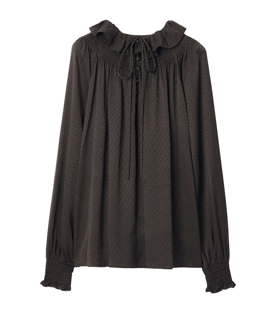 Brown Silk Geometric Blouse