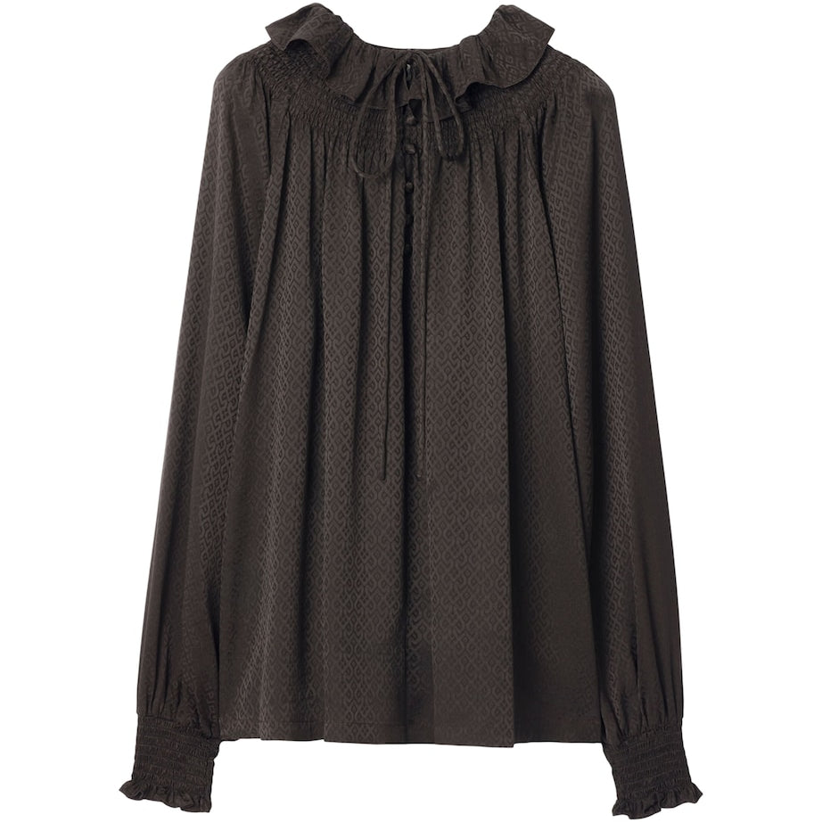 Brown Silk Geometric Blouse