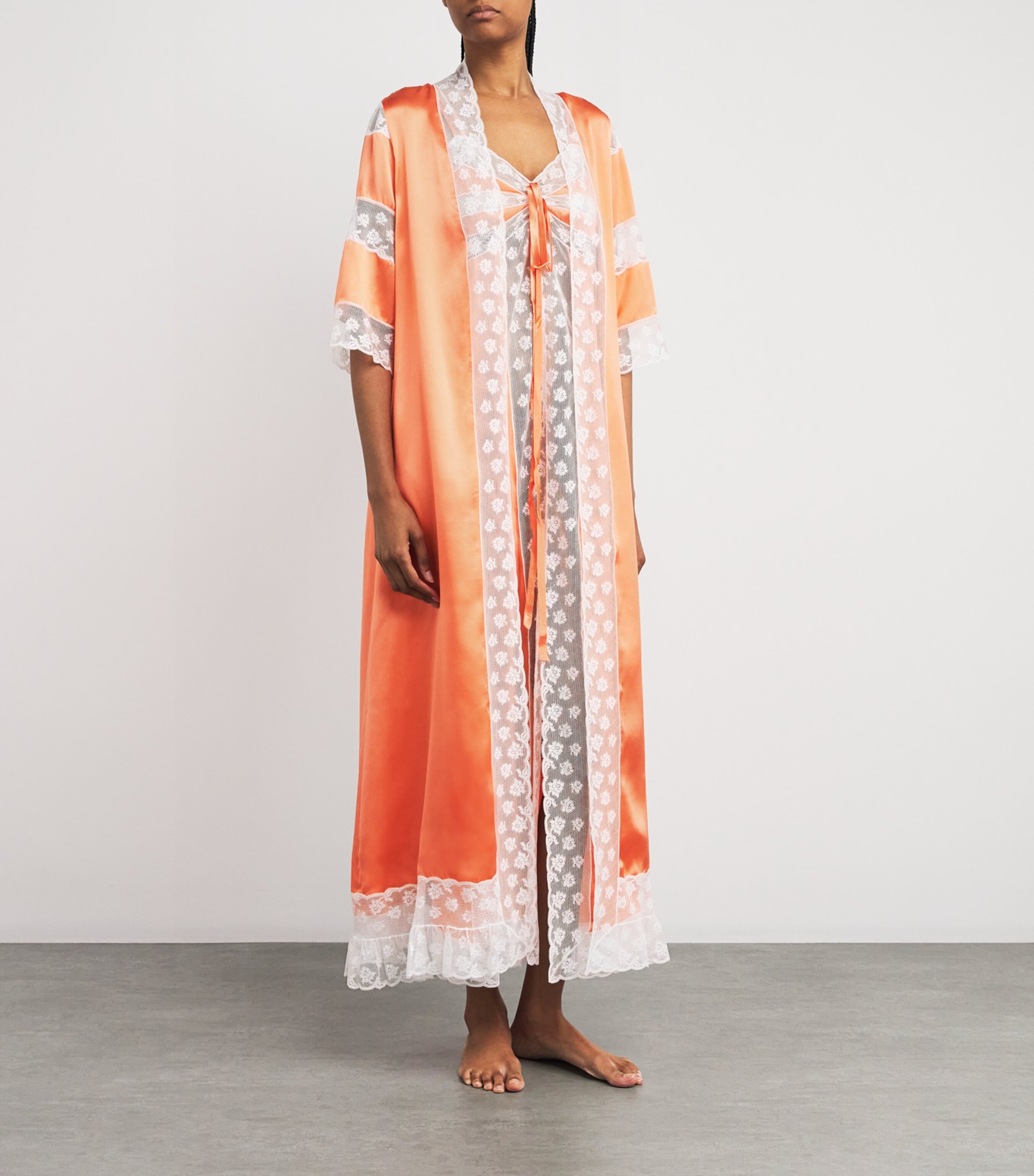 Orange Silk Lace-Trim Calliope Robe