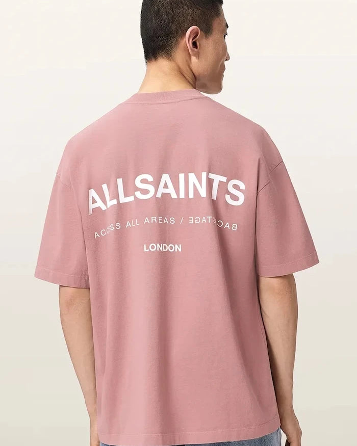AllSaints erkek pamuklu oversize tişört BACKSTAGE SS CREW