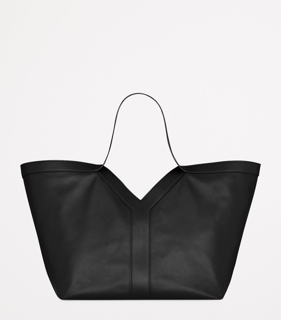 Black Leather Y Tote Bag