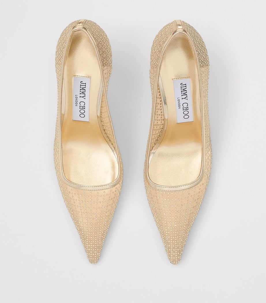 Jimmy Choo Gold Ixia 80 Embellished Mesh Pumps