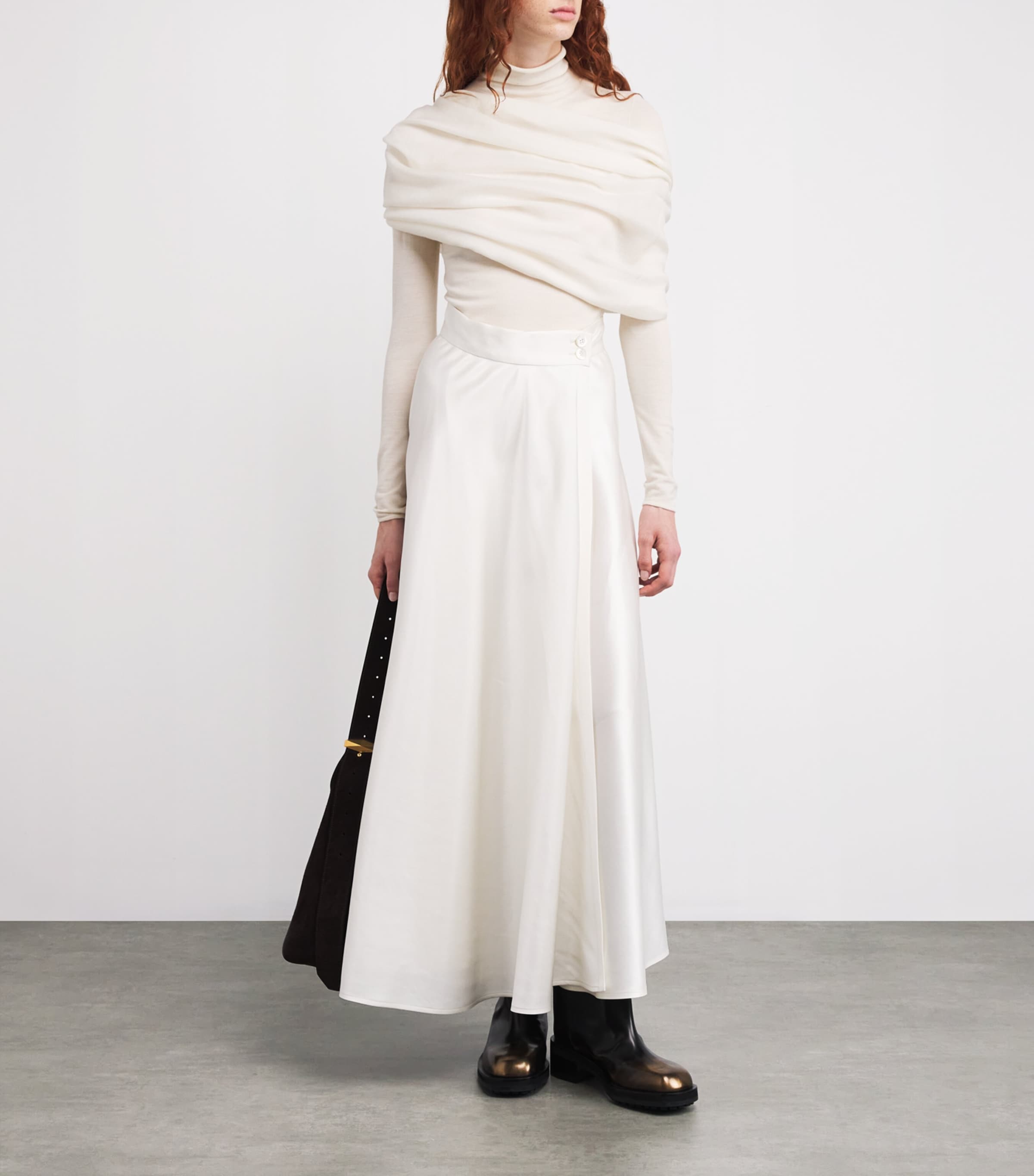 Colombo White Silk Wrap Maxi Skirt