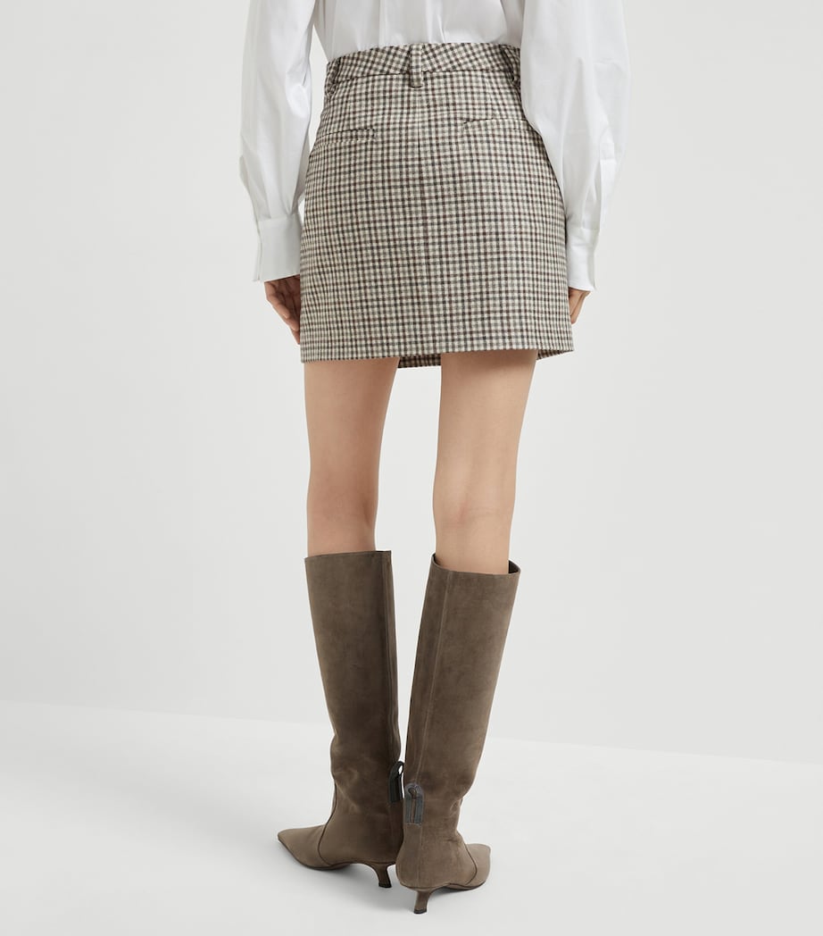 Brunello Cucinelli Beige Virgin Wool Check Mini Skirt