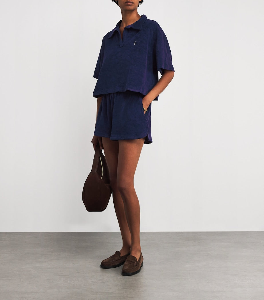 Navy Cotton Terry Shirt and Shorts Set