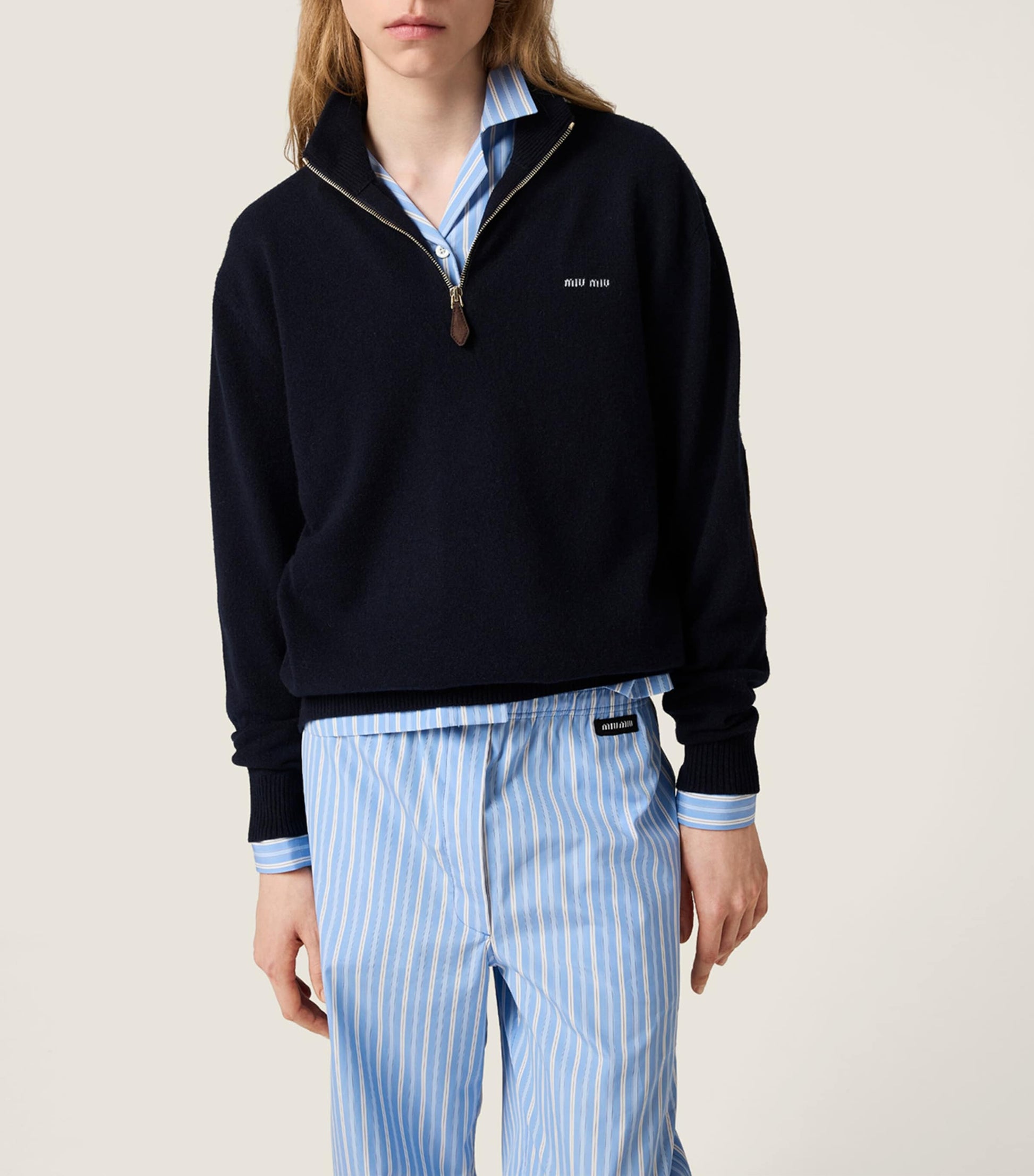 Blue Cashmere Half Zip Sweater