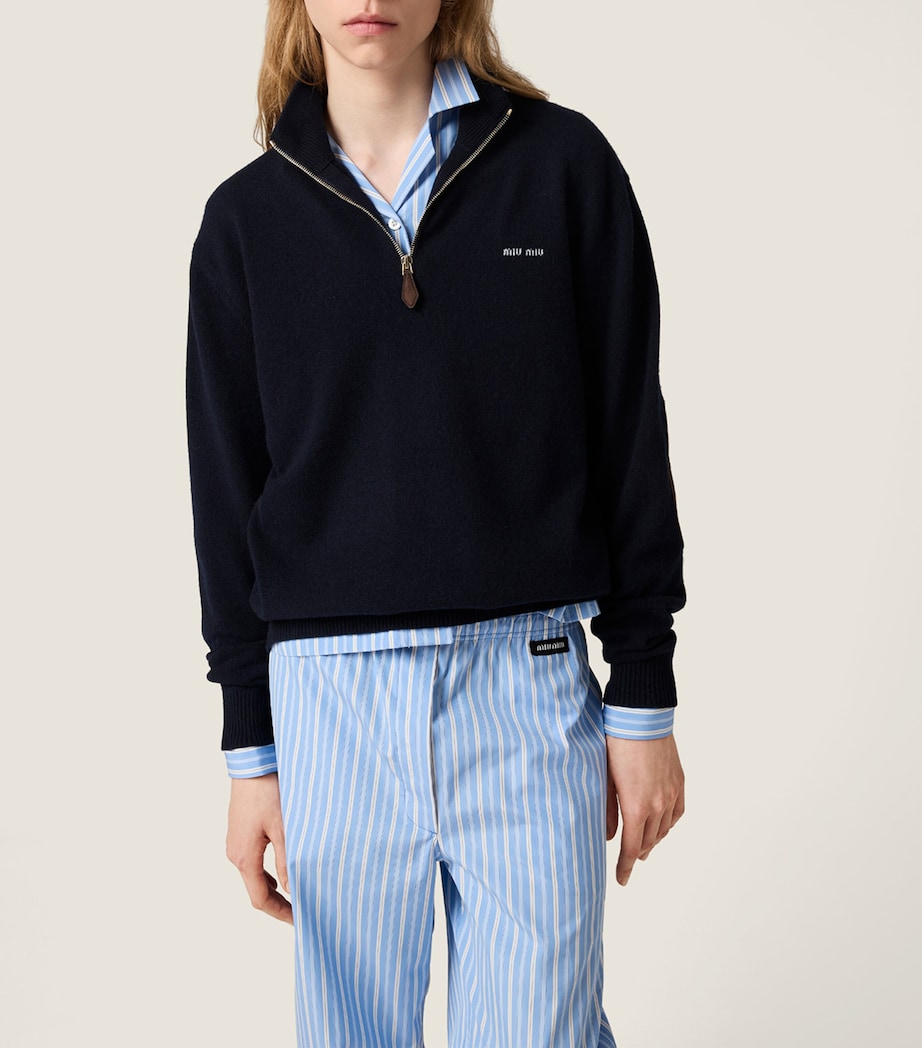 Blue Cashmere Half Zip Sweater