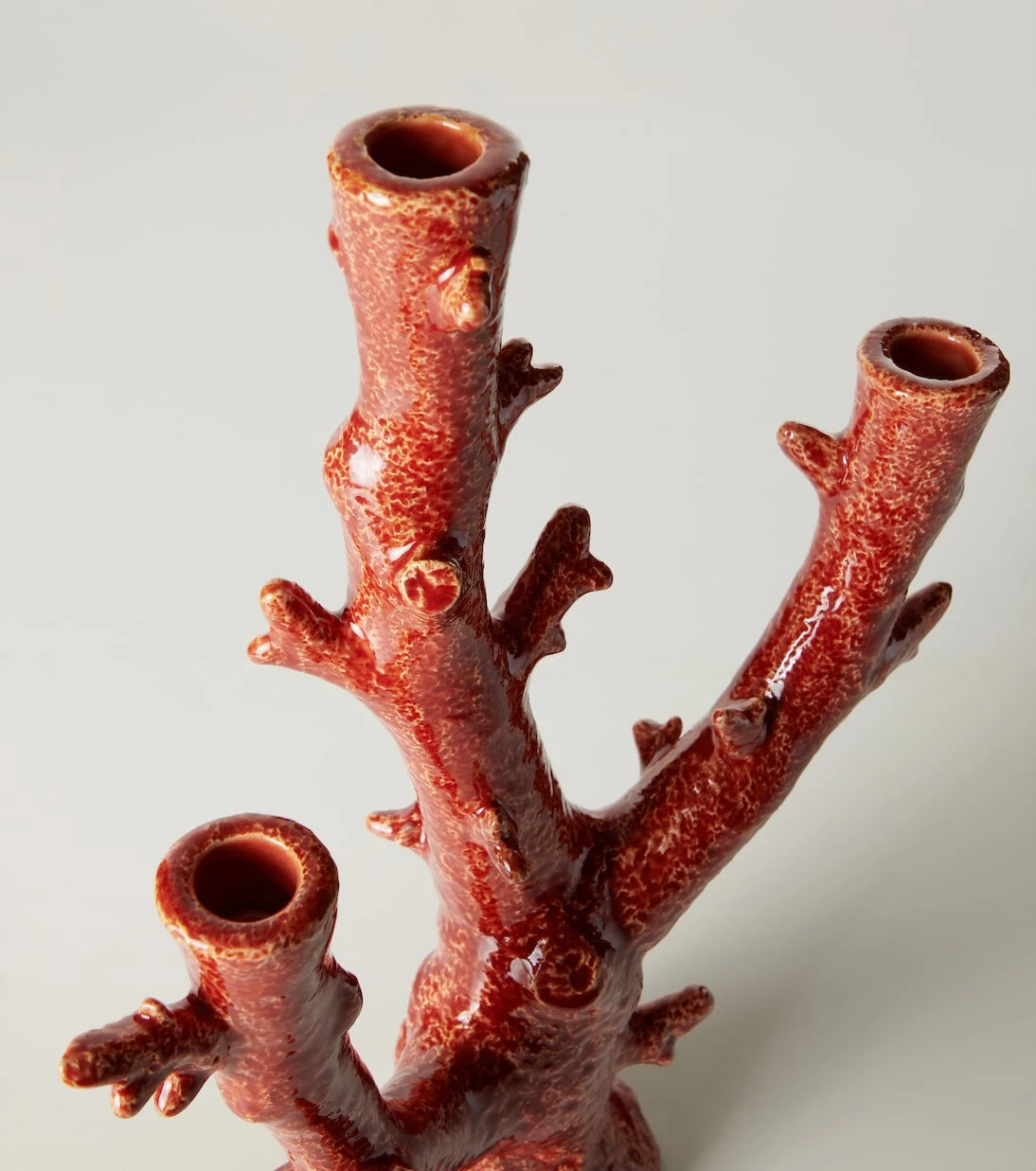 Bordallo Pinheiro - Coral earthenware candle holder