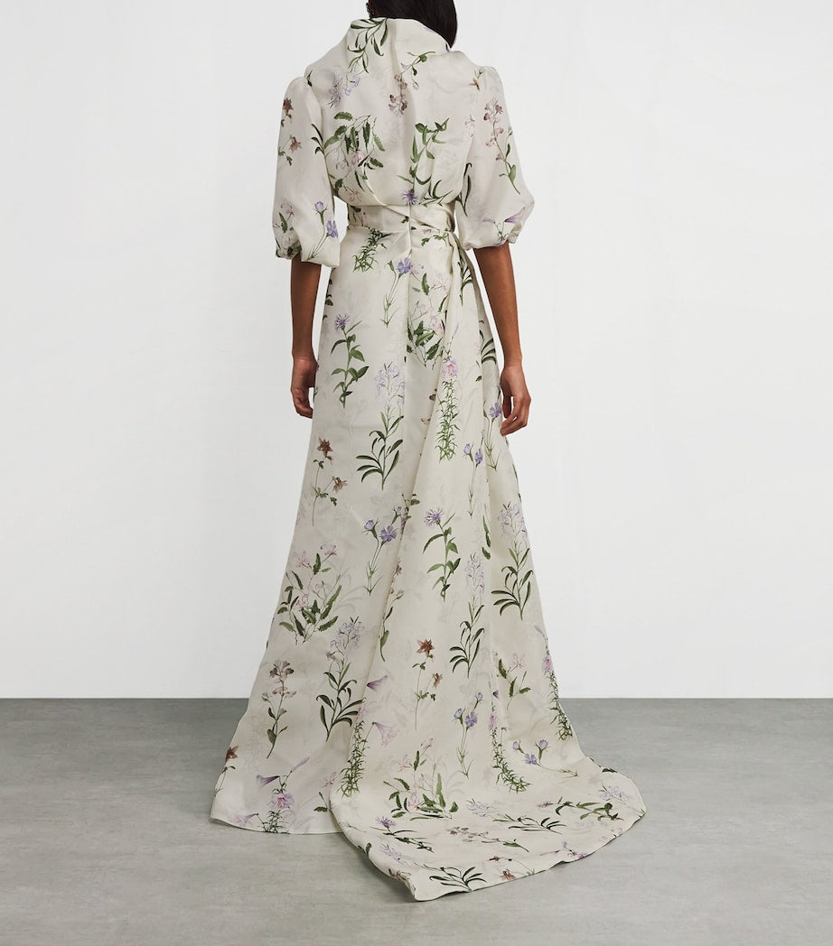 Multi Silk Gazar Floral Gown and Bolero