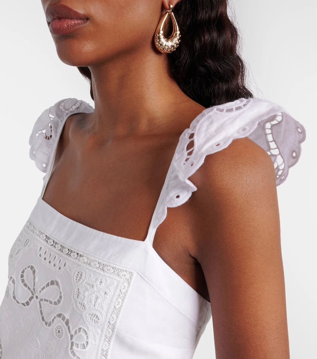 Self-Portrait - Embroidered linen and cotton poplin minidress