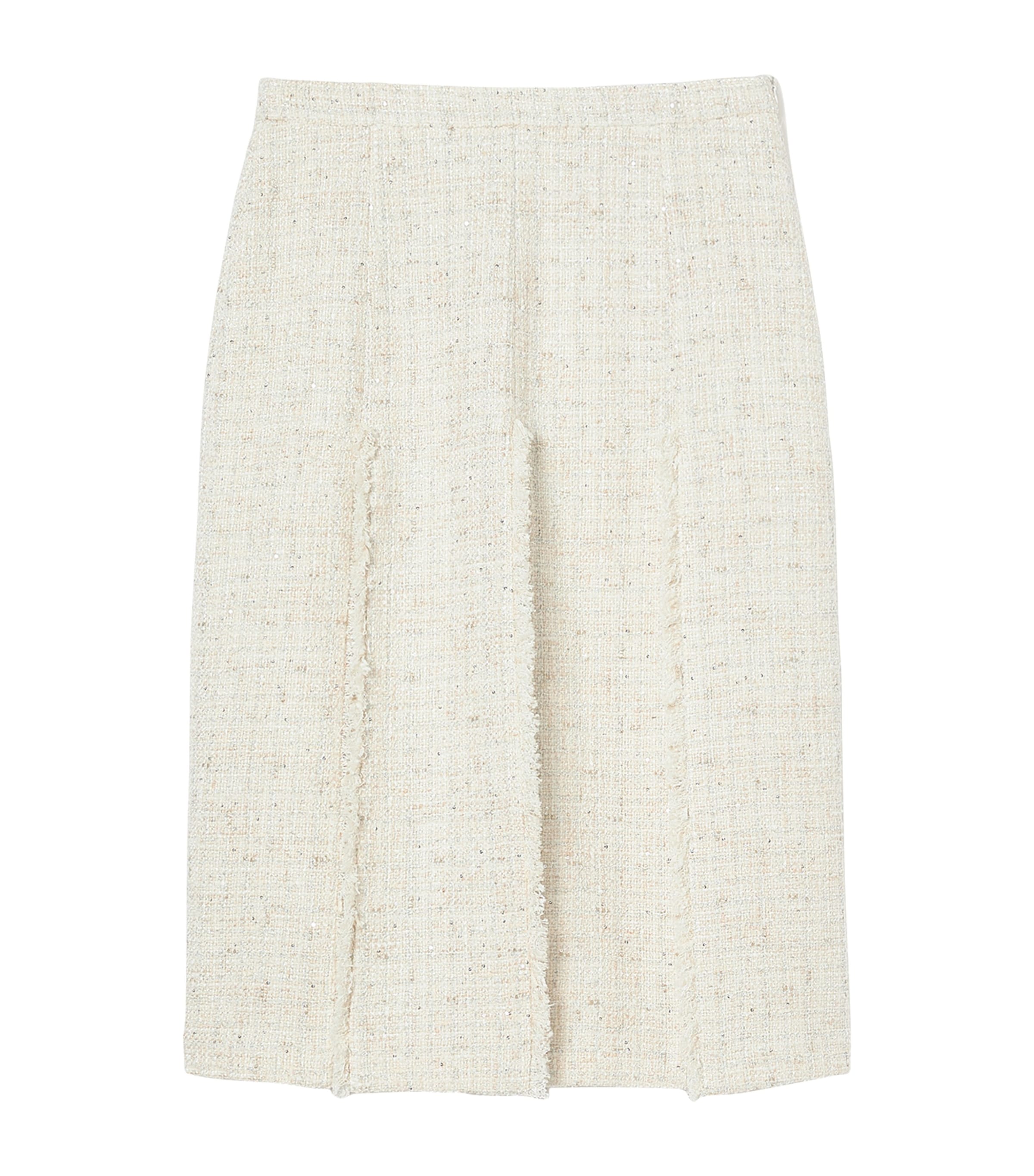 Marina Rinaldi White Tweed Pleated Midi Skirt