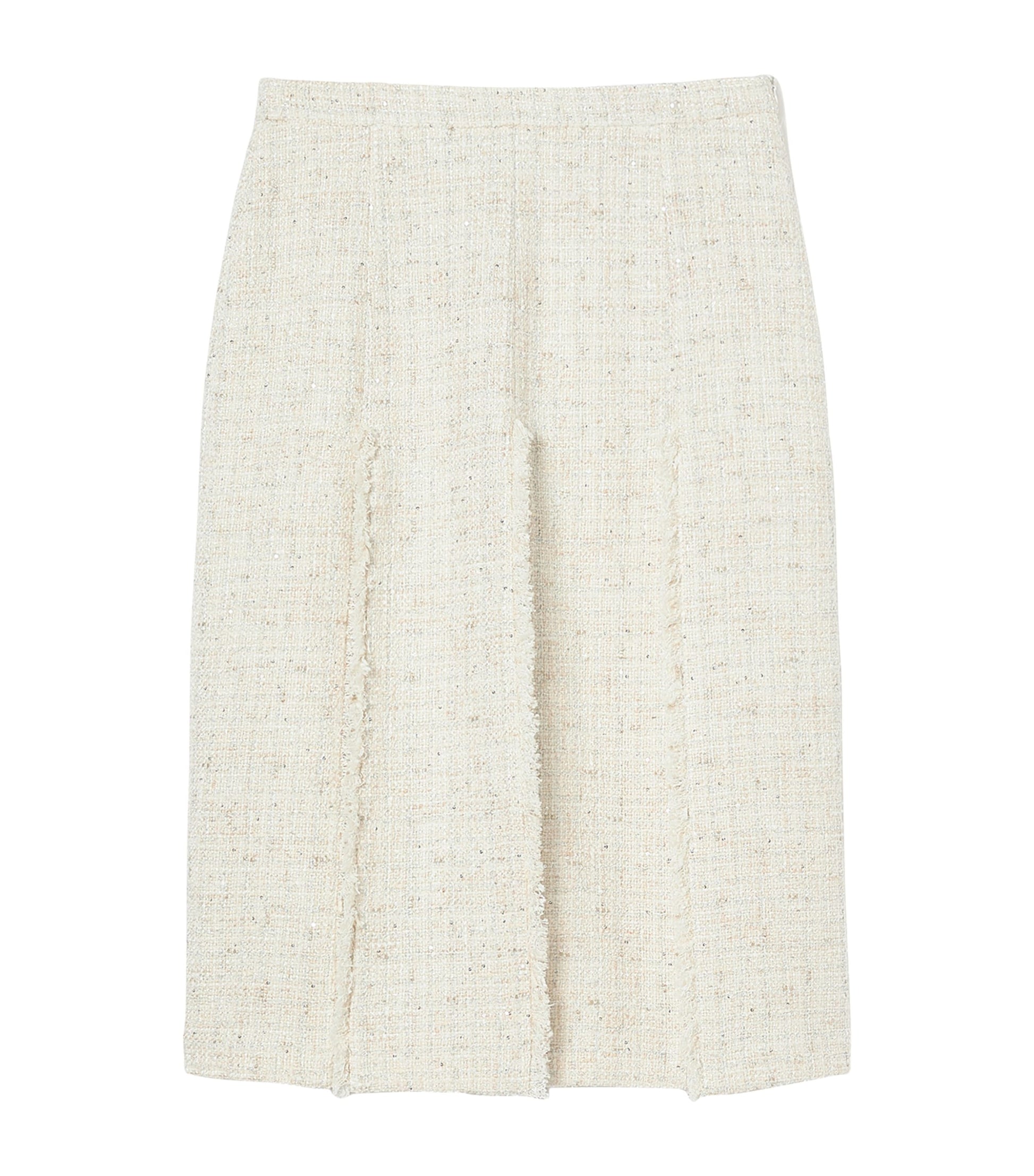 Marina Rinaldi White Tweed Pleated Midi Skirt