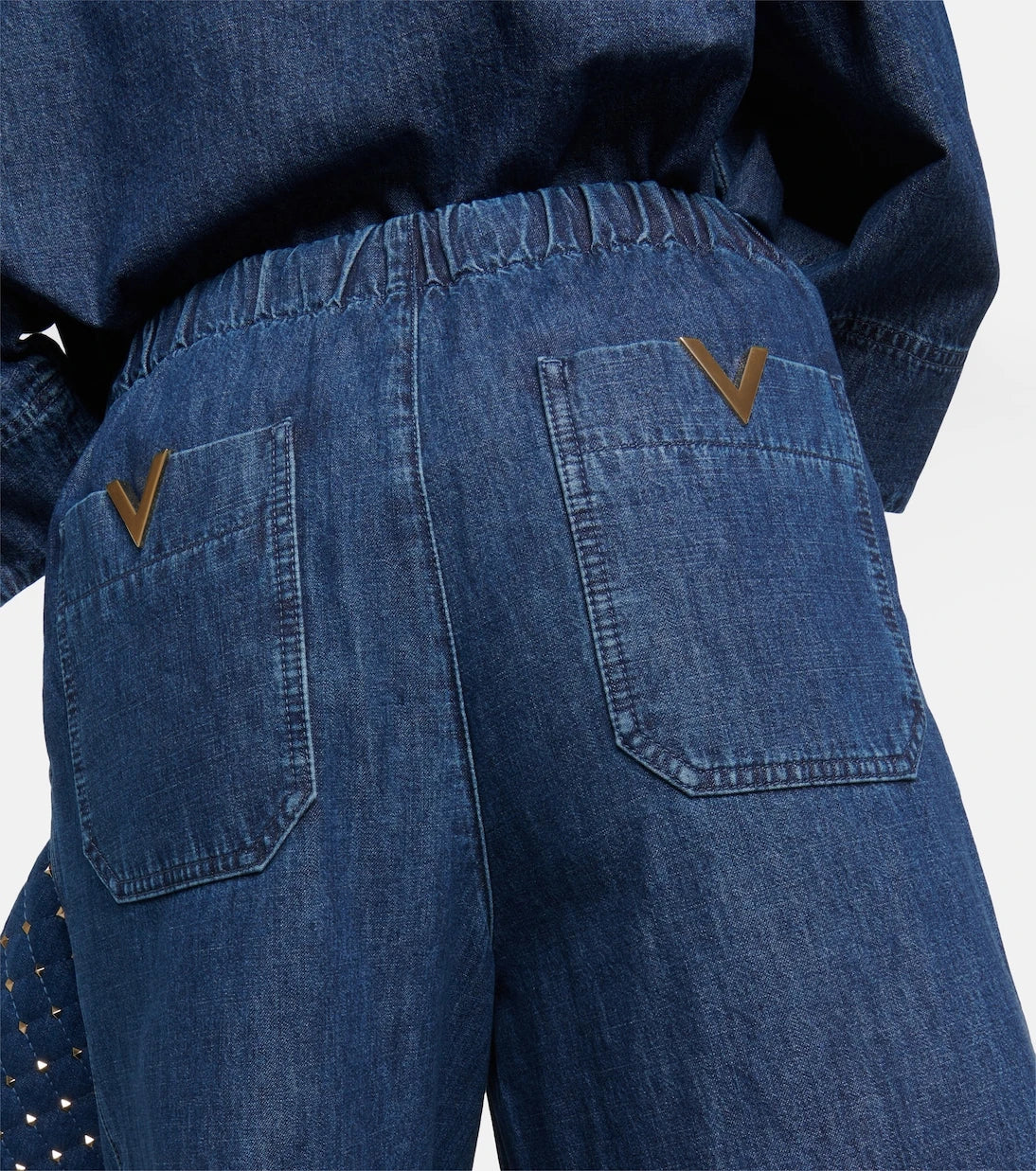 Valentino - High-rise chambray wide-leg jeans