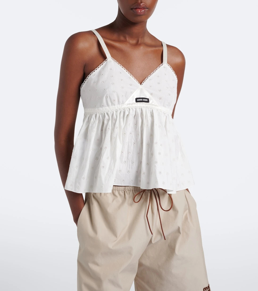 Miu Miu - Embroidered cotton and linen-blend top