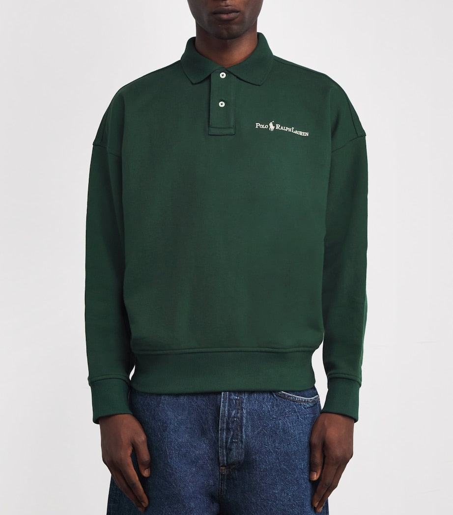 Green Cotton-Blend Collared Sweatshirt