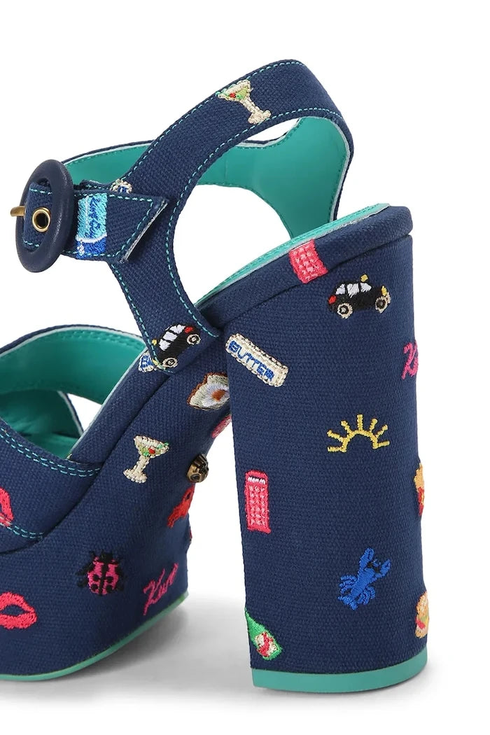 Kurt Geiger London сандали с висок ток Embroidery Platform Navy Canvas