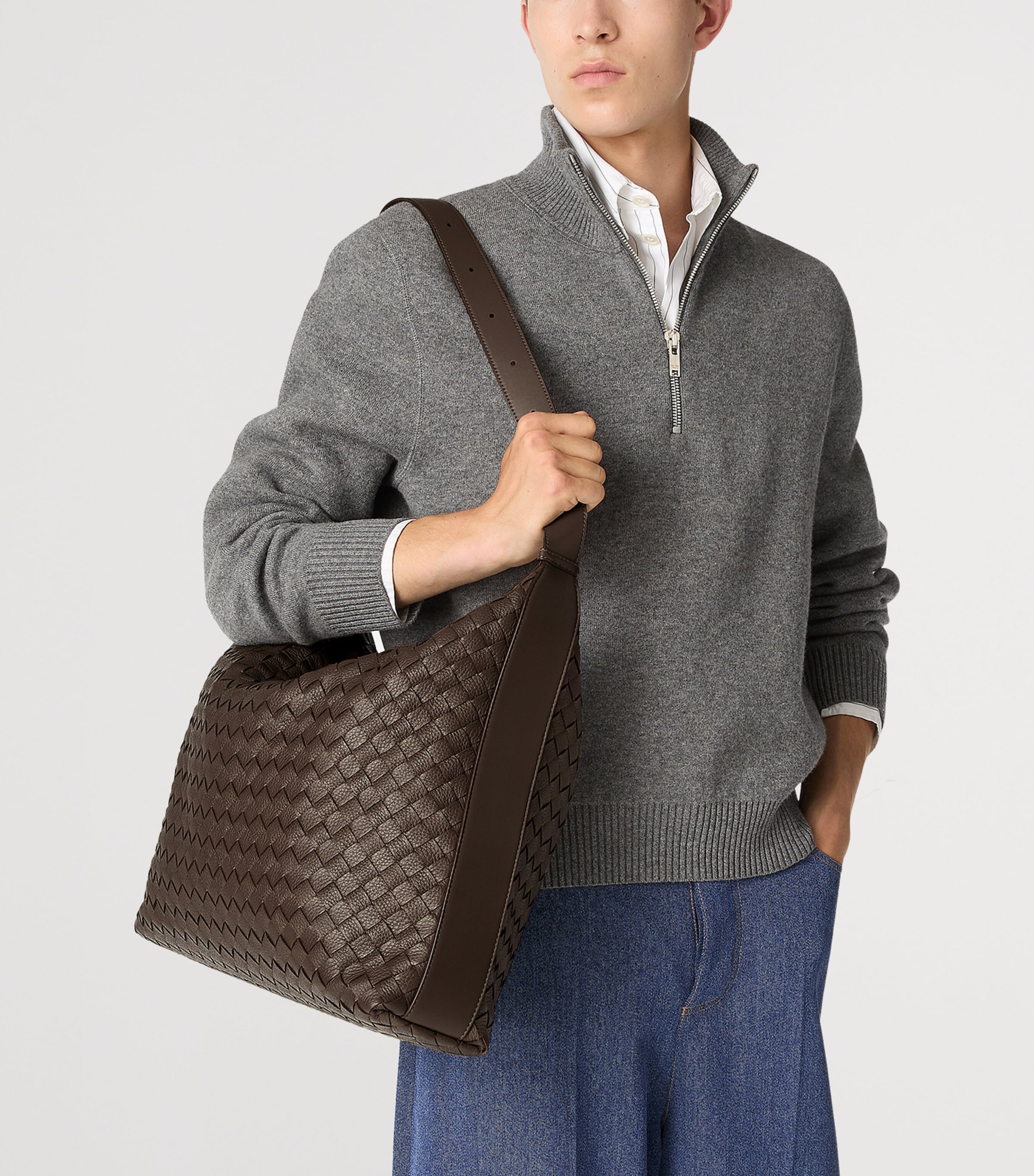 Leather Intrecciato Traveller Cross-Body Bag