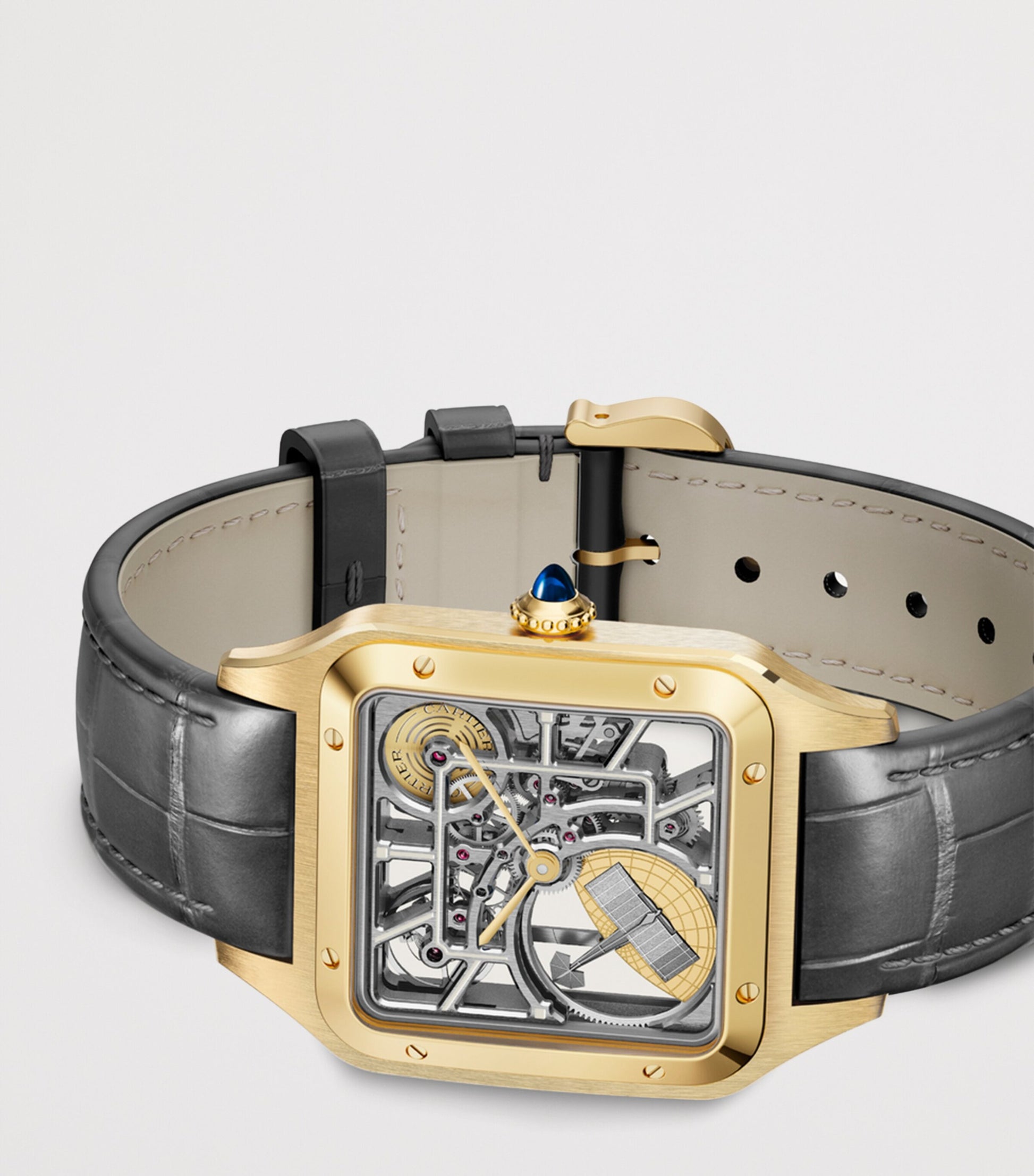 Large Yellow Gold Santos-Dumont Skeleton Watch 43.5mm