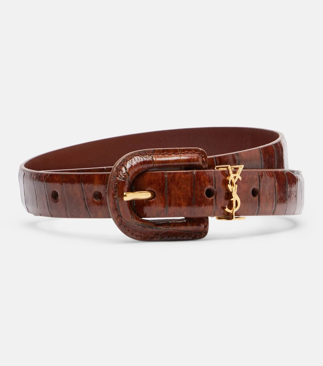 Saint Laurent - Cassandre croc-effect leather belt