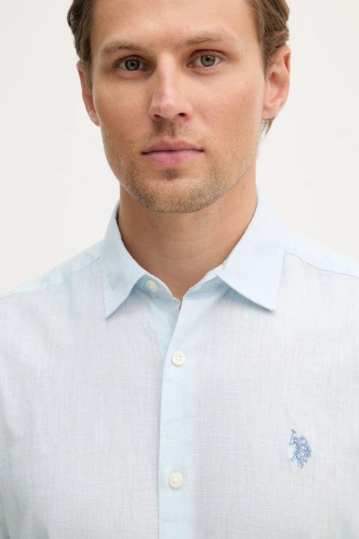 U.S. Polo Assn. риза мъжка с памук LINEN BLEND LS