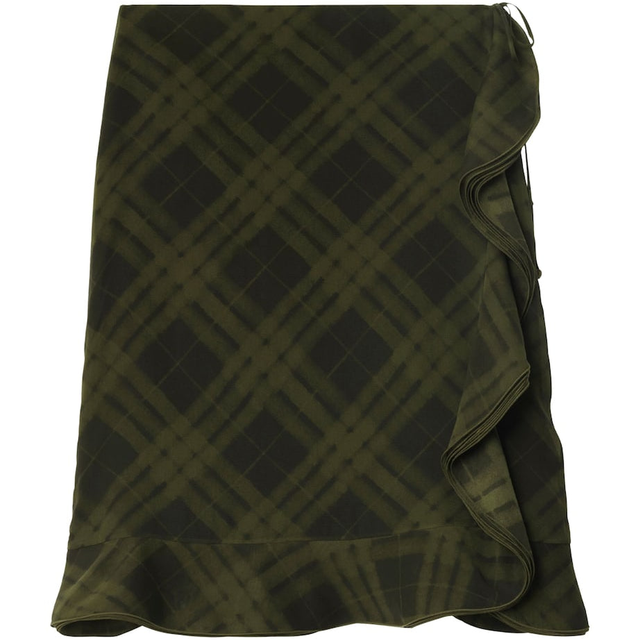 Green Silk Check Wrap Skirt