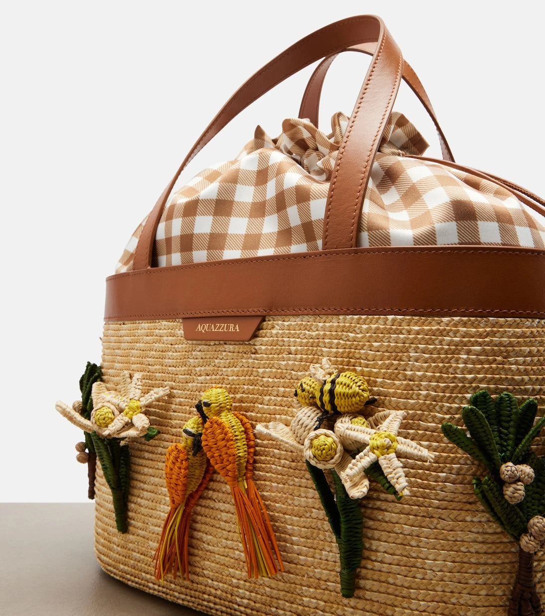 Aquazzura - Birdsong appliqué raffia tote bag