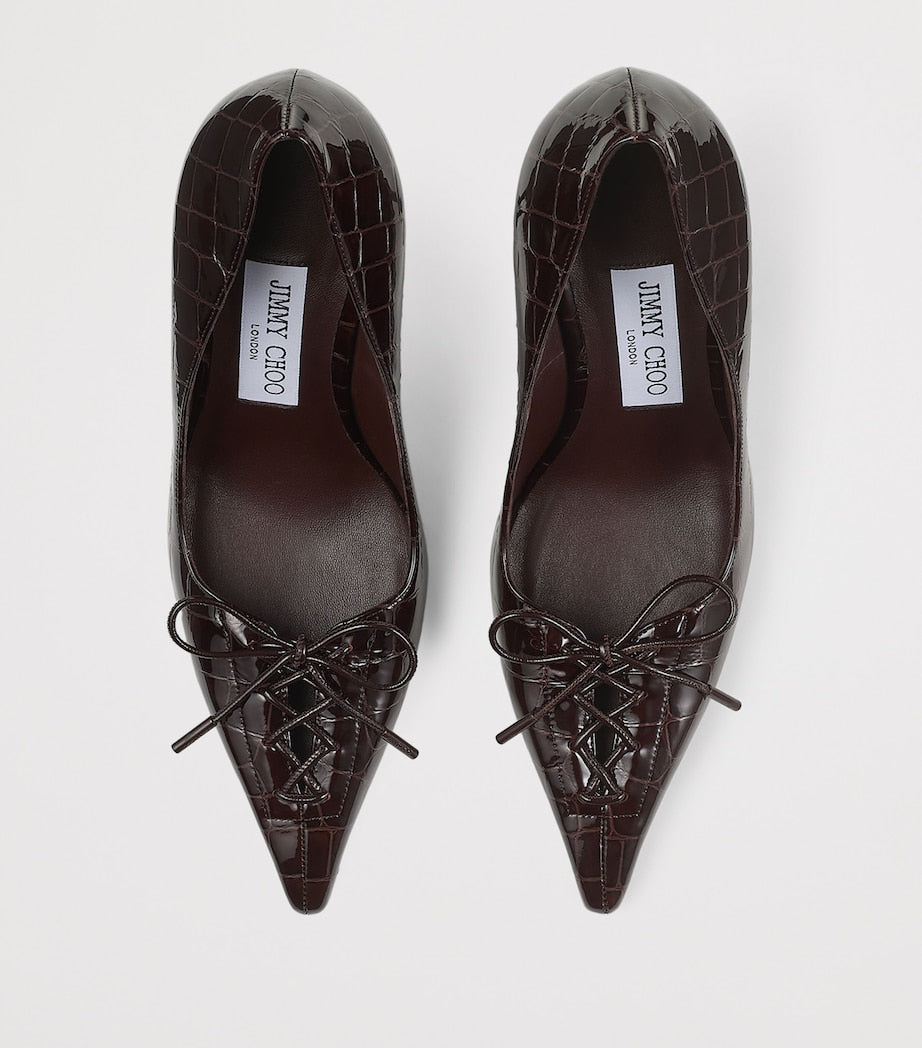 Brown Scarlett 95 Croc-Embossed Leather Pumps