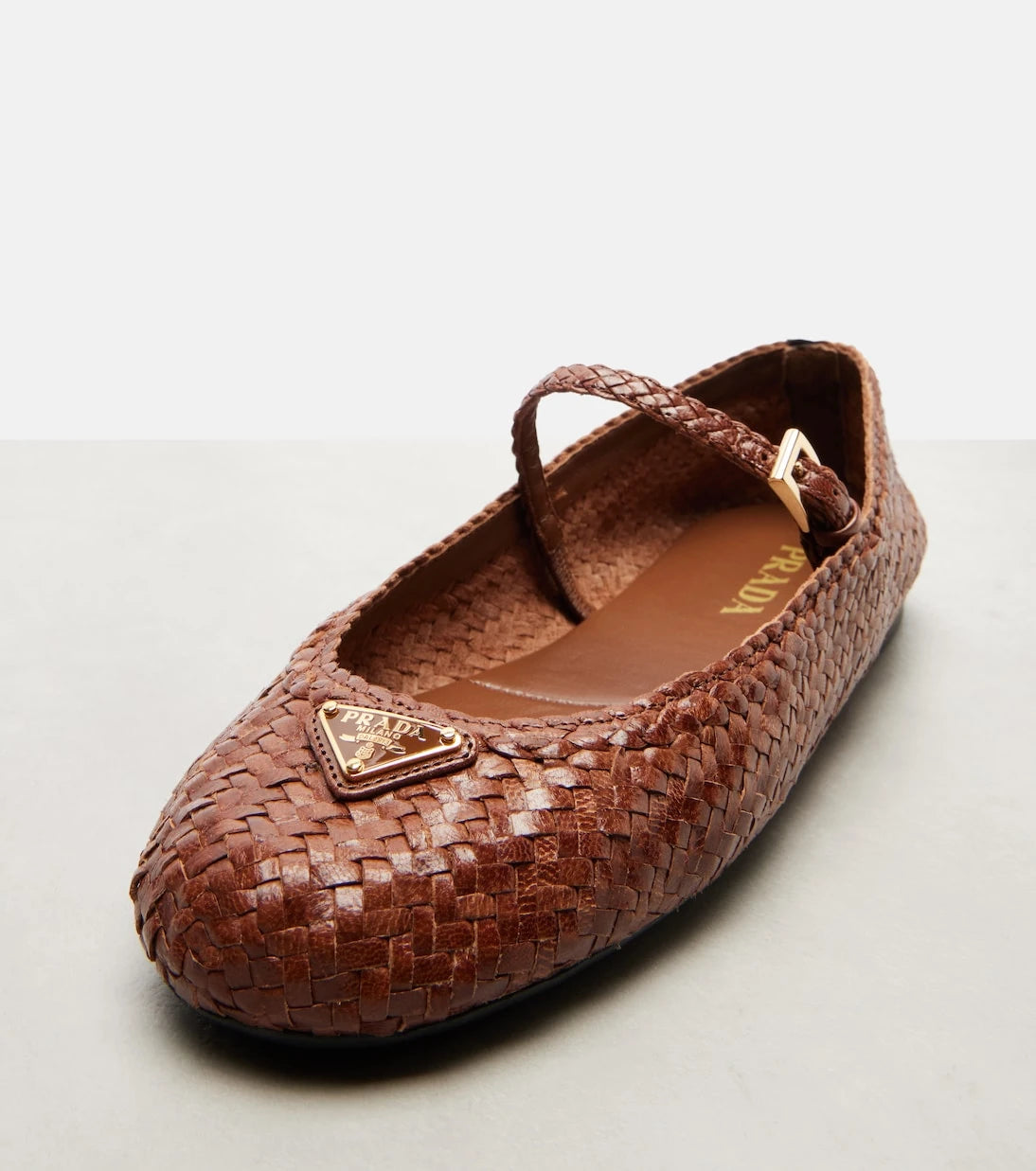 Prada - Woven leather Mary Jane flats