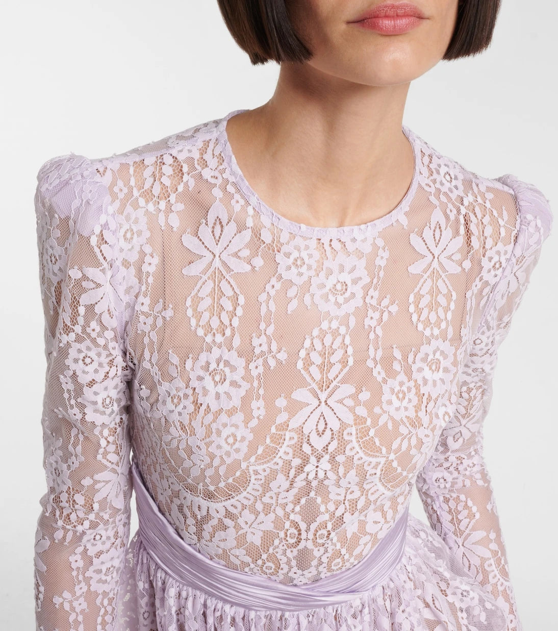 Self-Portrait - Sheer lace and satin minidress
