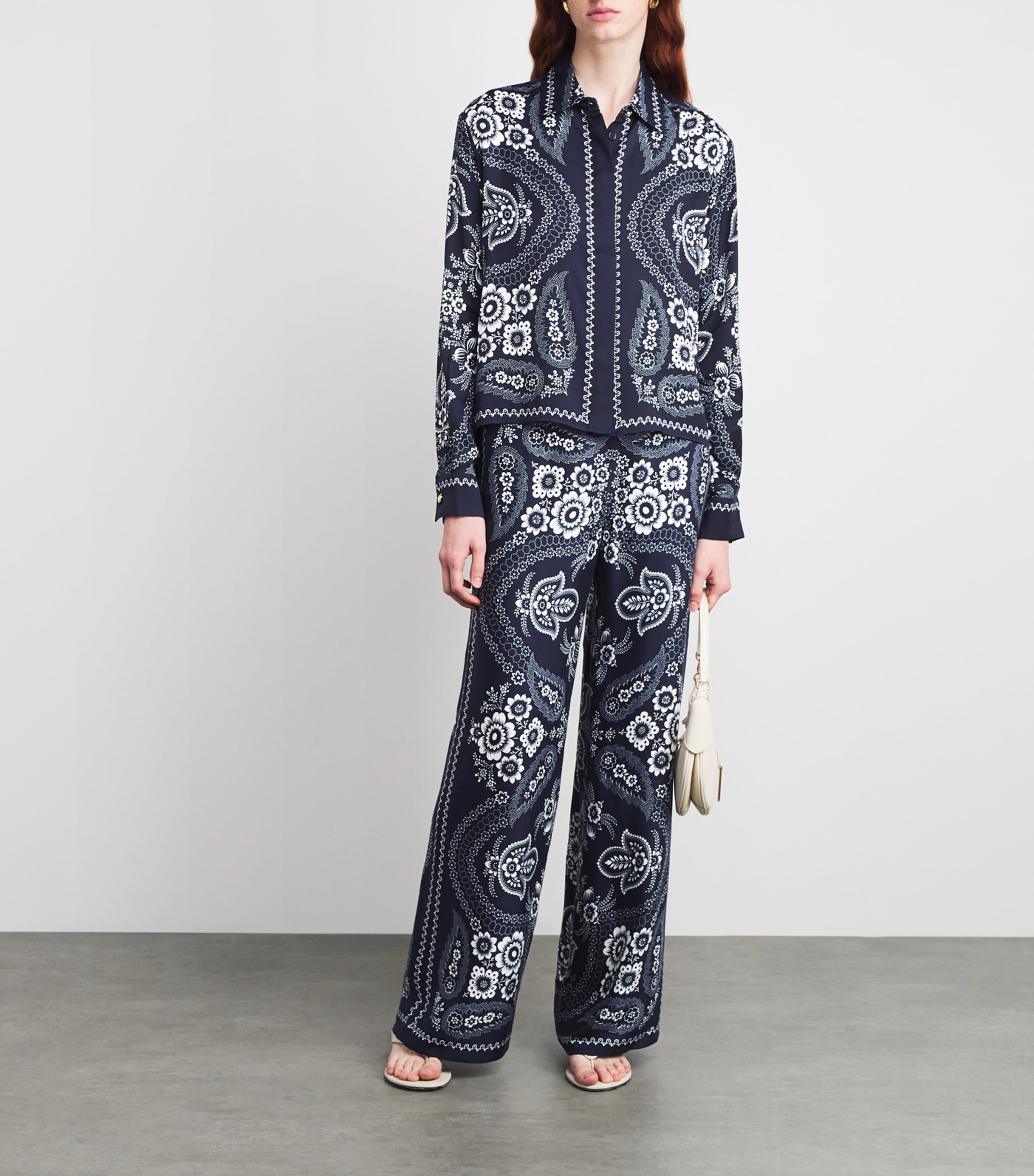 Maje Multi Satin Floral Wide-Leg Trousers