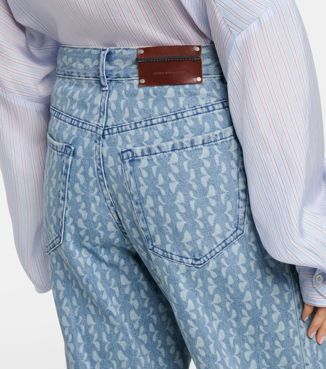 Dries Van Noten - بنطلون جينز مطبوع بقصة أرجل واسعة