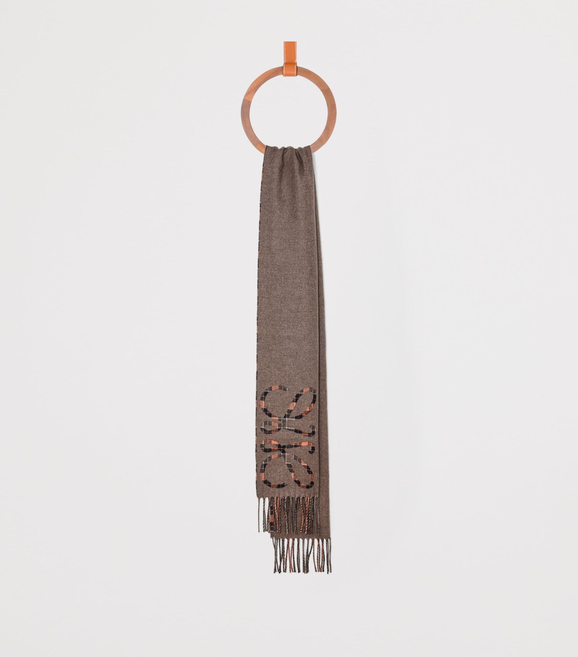 LOEWE Brown Silk-Cashmere Anagram Check Scarf