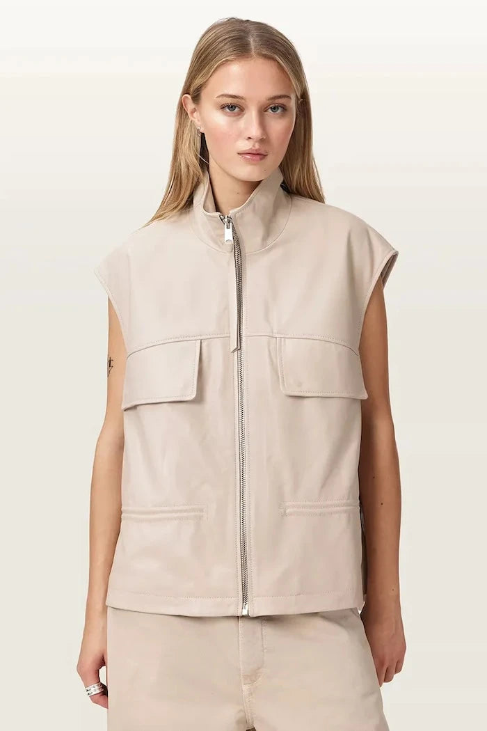 AllSaints елек дамски от кожа FLOR