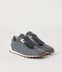 Grey Wool Leather-Trim Sneakers