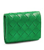 Green Leather Intrecciato Trifold Wallet