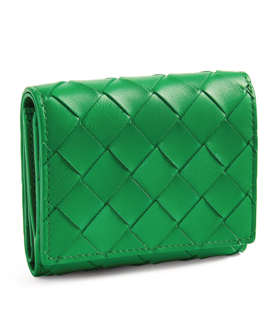 Green Leather Intrecciato Trifold Wallet