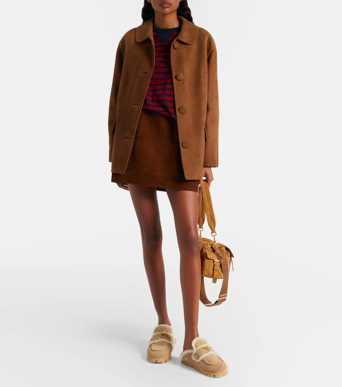 Prada - Shearling-lined suede mules