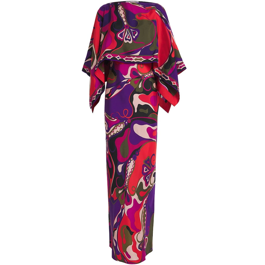 PUCCI Multi Silk Cape-Detail Maxi Dress