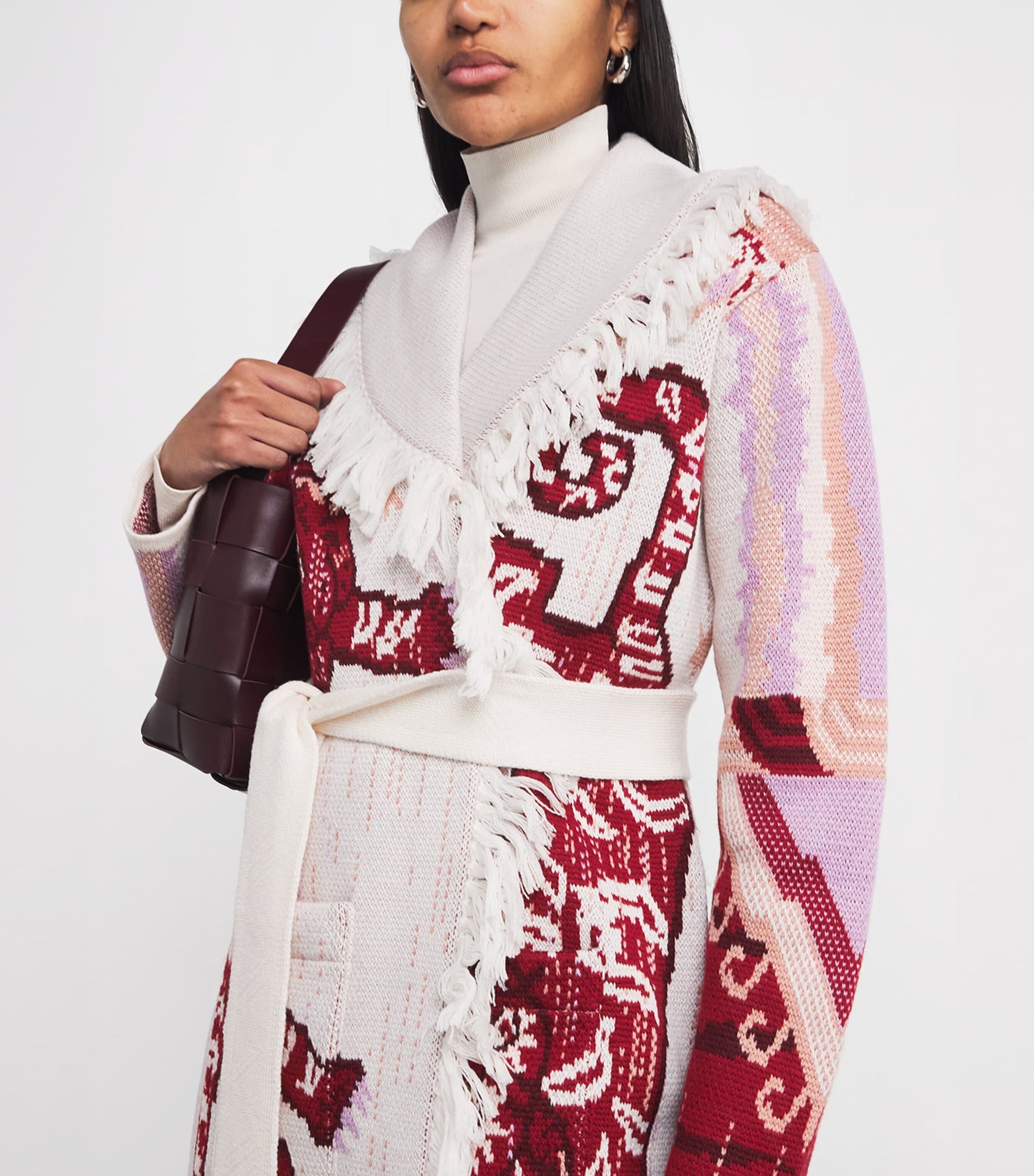 Ivory Merino Wool Jacquard Gene Cardigan