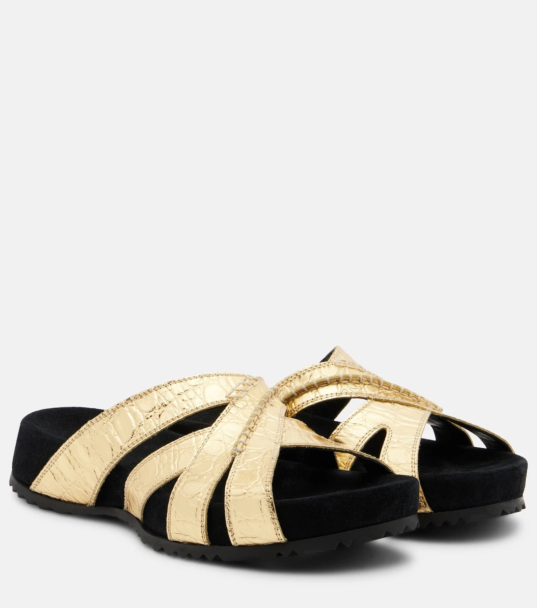 Dries Van Noten - Metalik deri ve süet terlikler