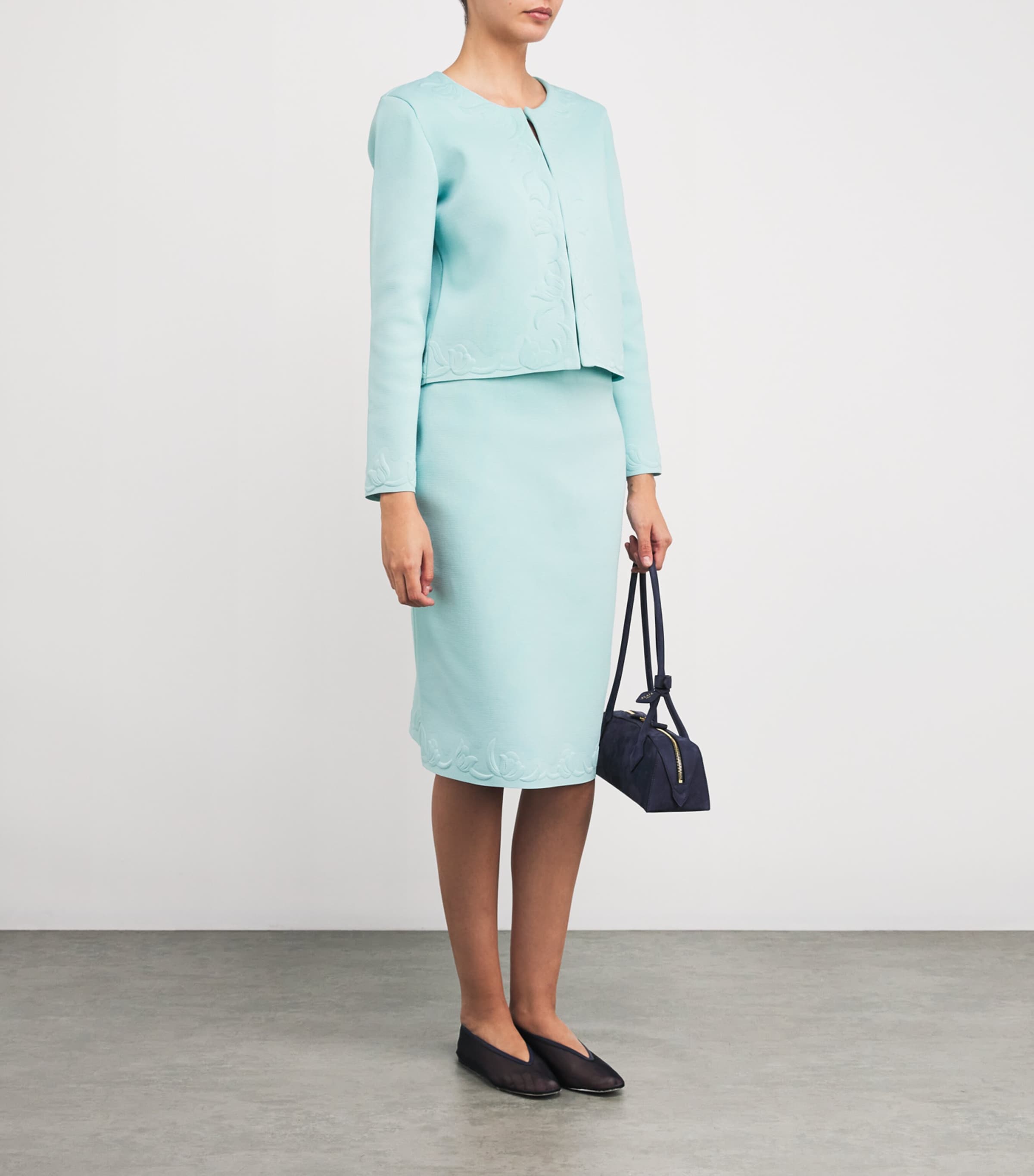 Tory Burch Blue Embossed Midi Skirt