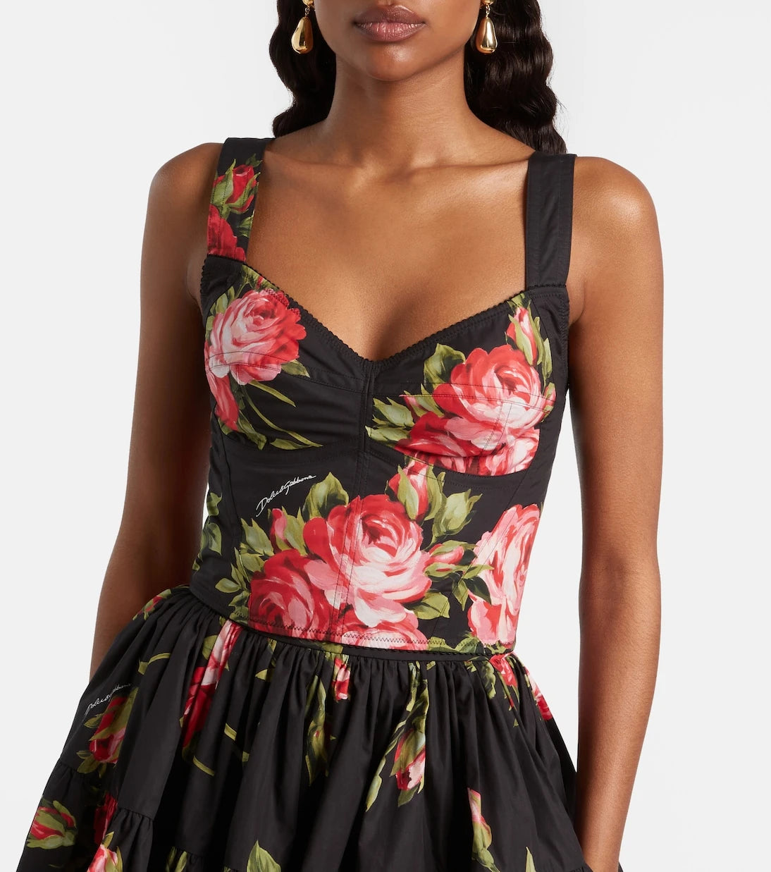 Dolce&Gabbana - توب كورسيه من مزيج القطن بنقشة زهور